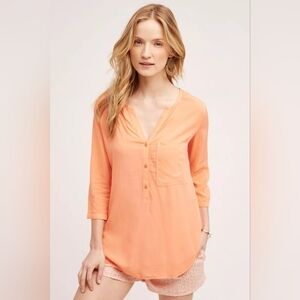 CLOTH & STONE WEST COAST BUTTON DOWN HI-LOW 3/4 SLEEVE TUNIC SHIRT PEACH